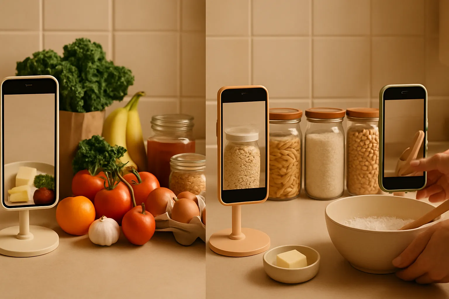 A UGC creator portfolio concept showing food content setups for taste tests, grocery hauls, pantry restocks, and recipe demos.